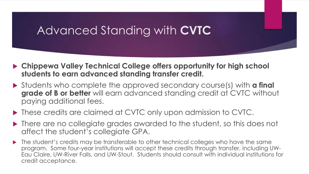 advanced standing with cvtc