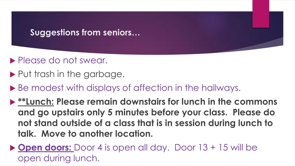 suggestions from seniors 1