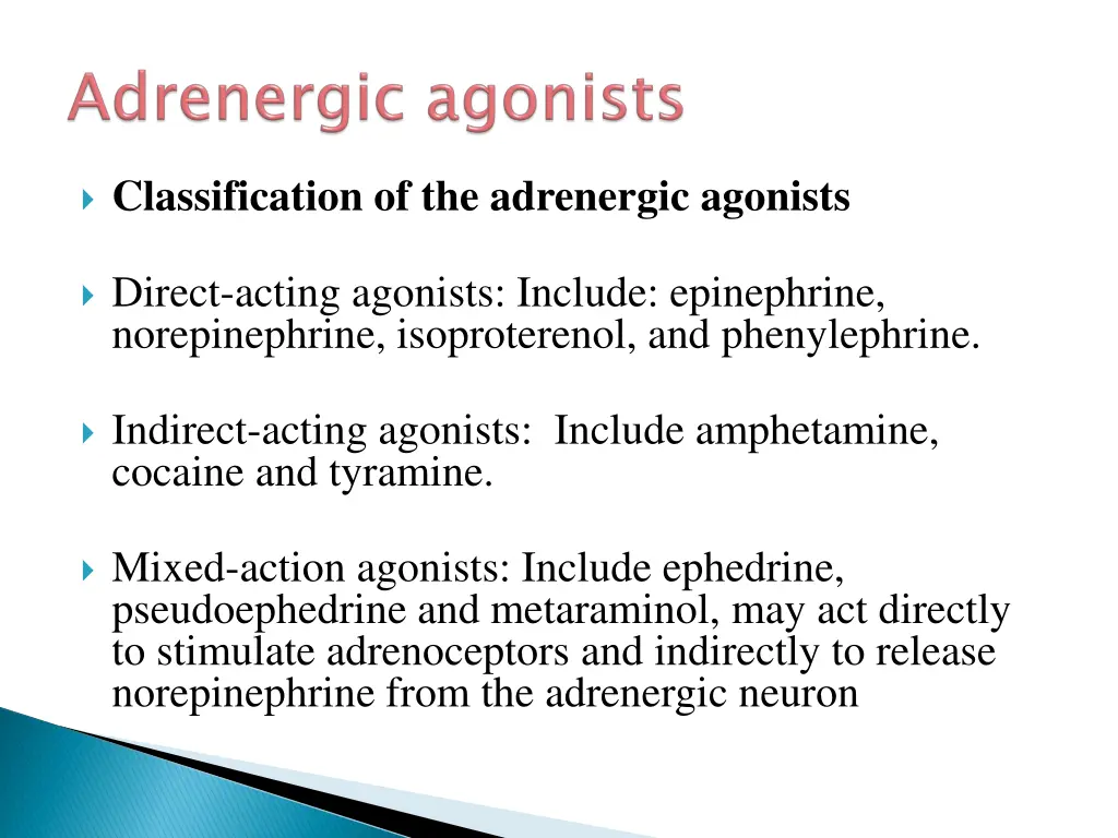 classification of the adrenergic agonists