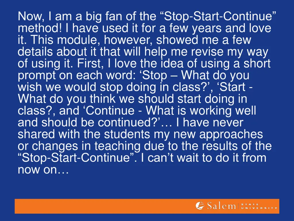 now i am a big fan of the stop start continue