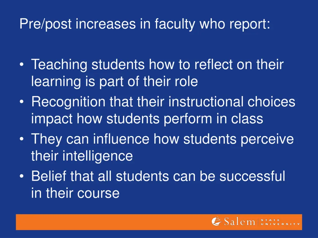 pre post increases in faculty who report