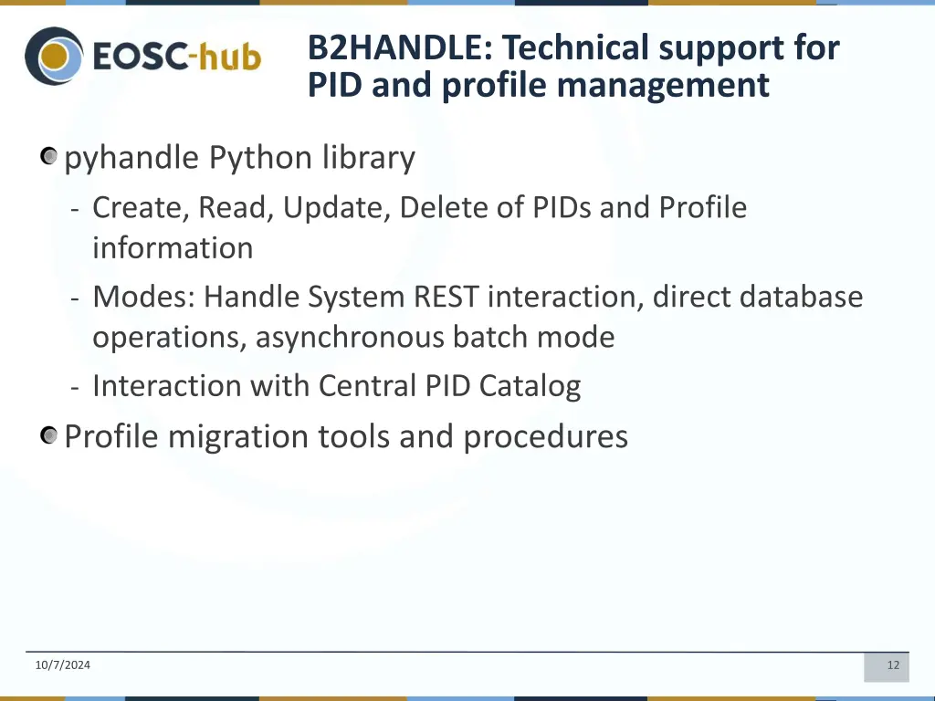 b2handle technical support for pid and profile