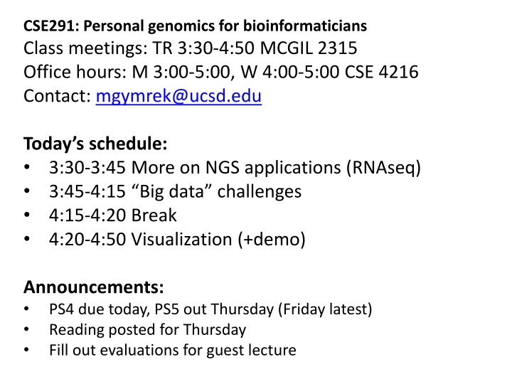 cse291 personal genomics for bioinformaticians