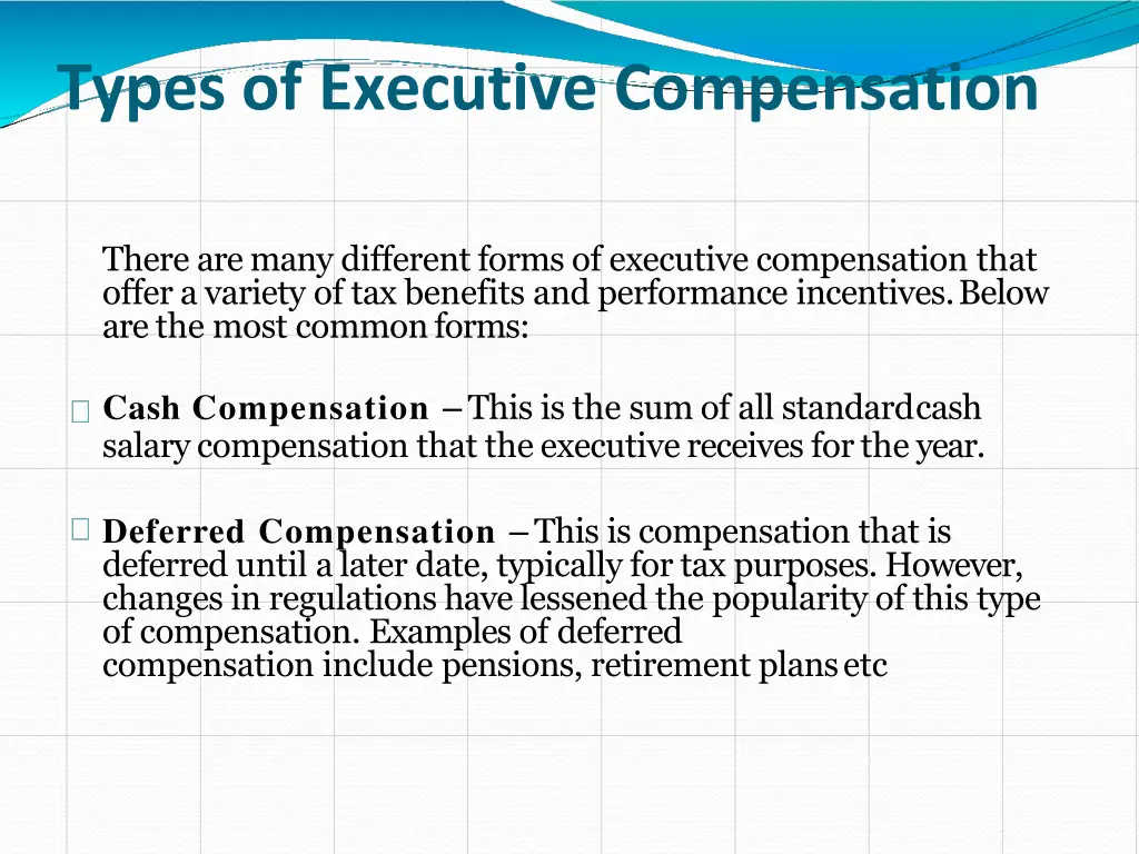 types of executive compensation