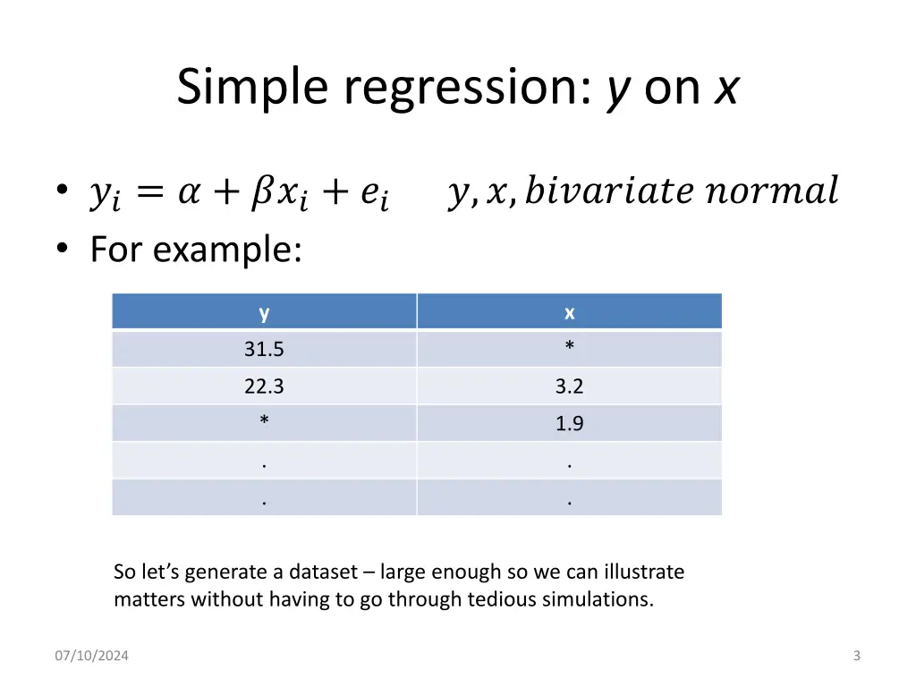 simple regression y on x