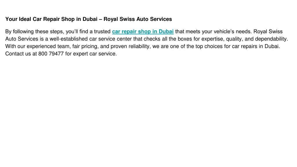 your ideal car repair shop in dubai royal swiss