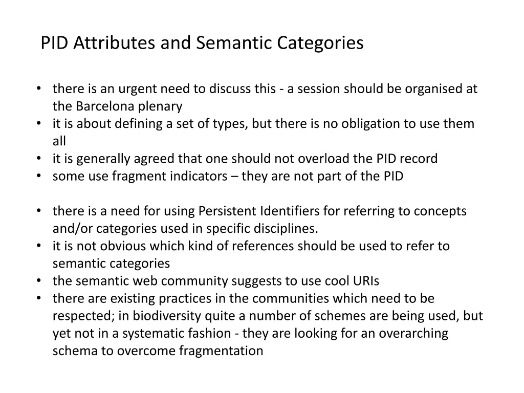 pid attributes and semantic categories