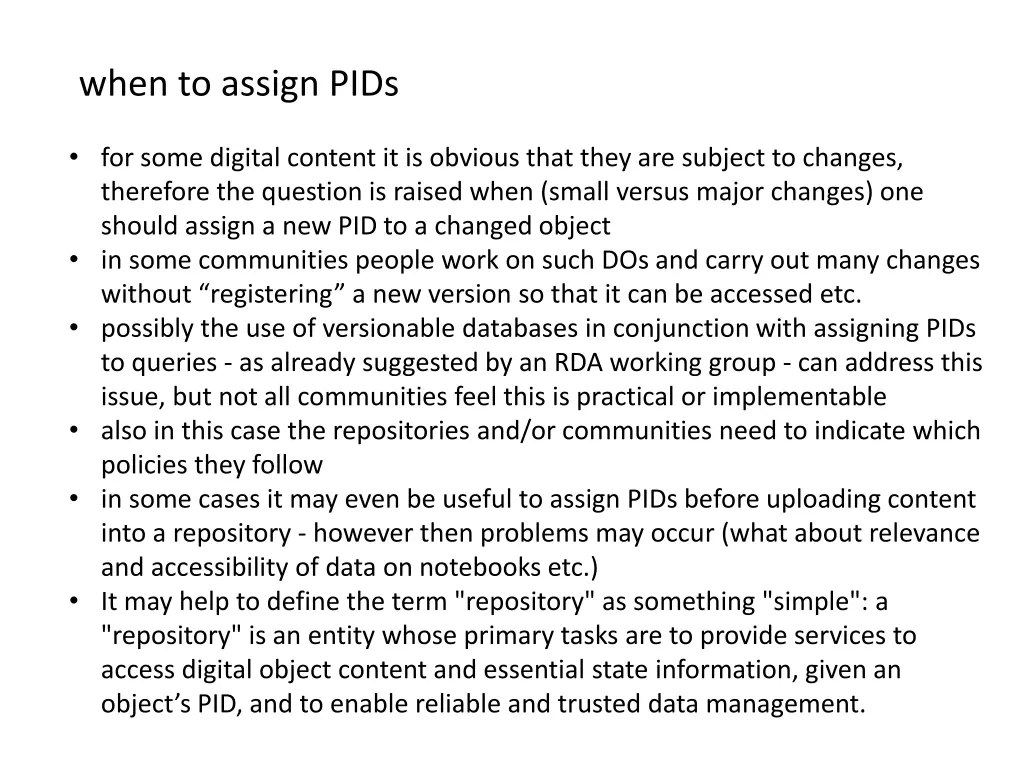 when to assign pids