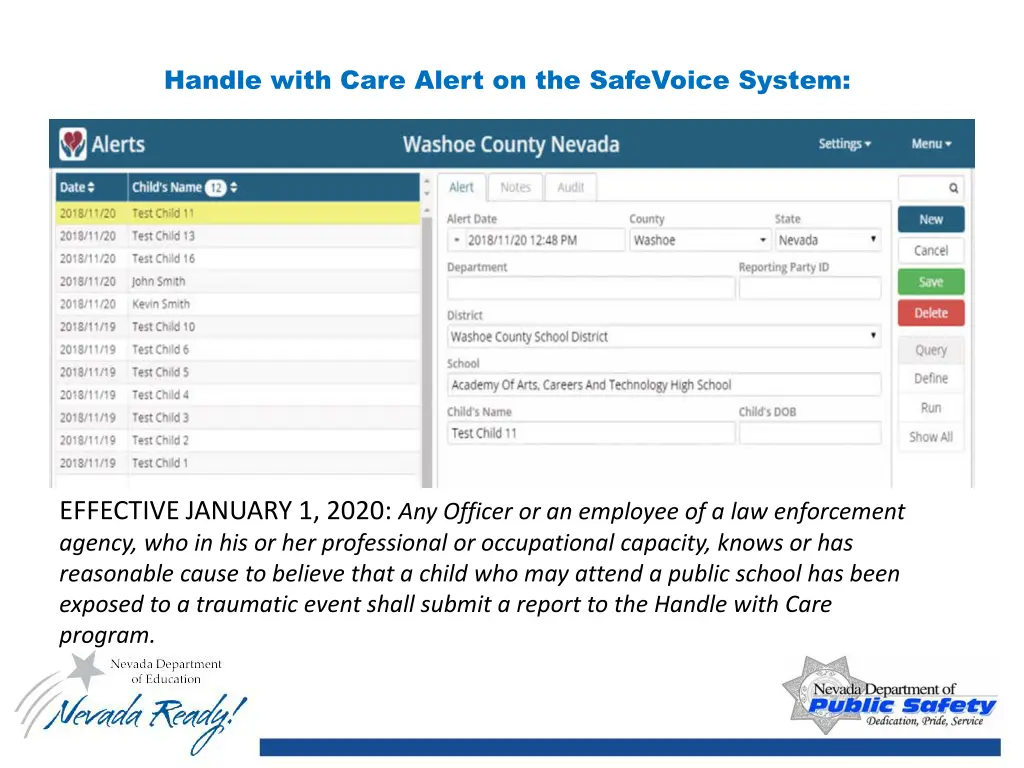 handle with care alert on the safevoice system