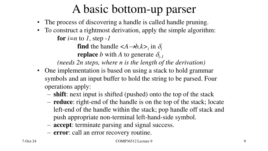 a basic bottom up parser the process