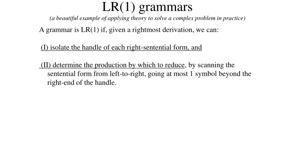 lr 1 grammars