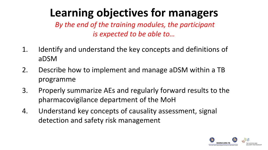 learning objectives for managers