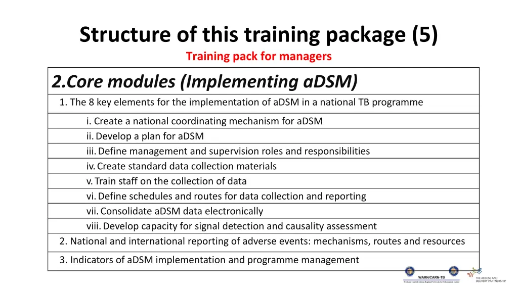 structure of this training package 5 training