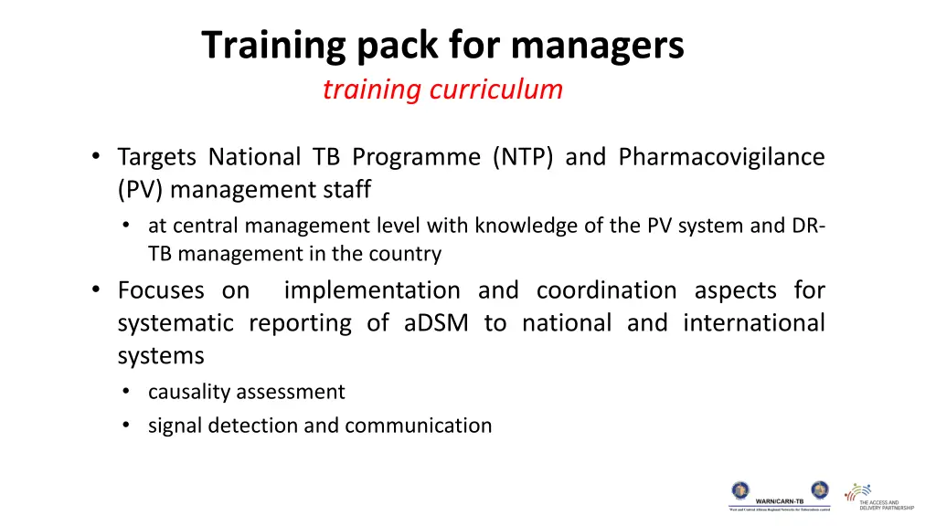 training pack for managers training curriculum