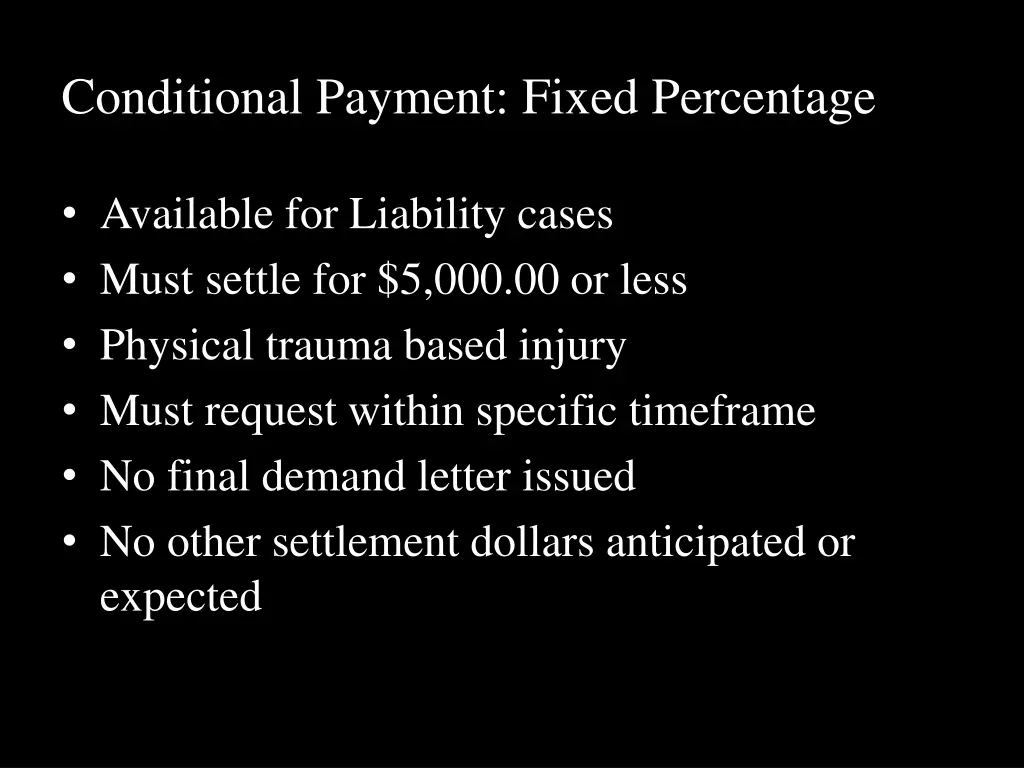 conditional payment fixed percentage