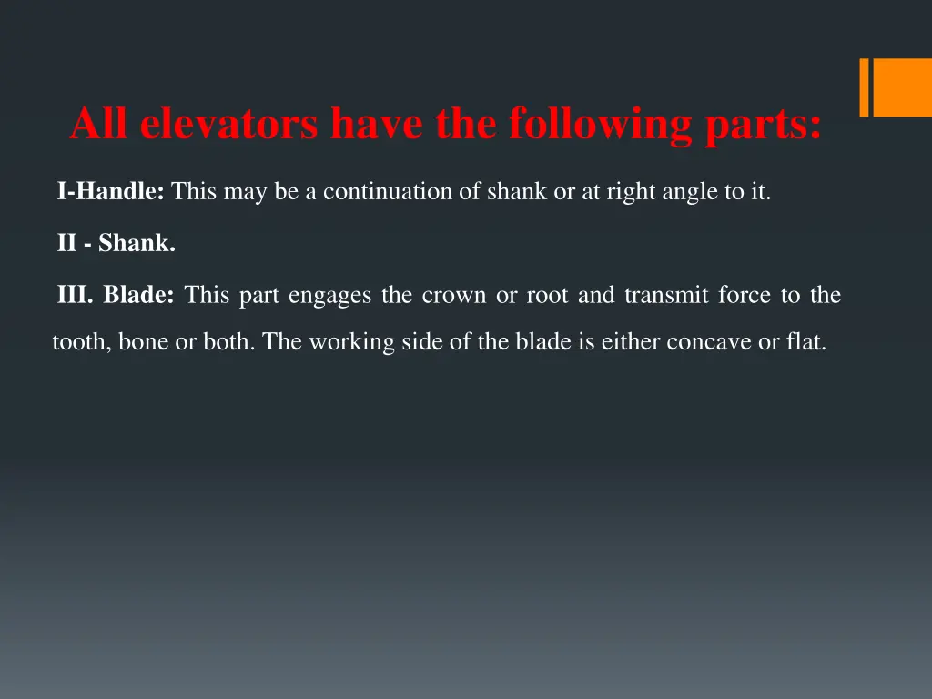 all elevators have the following parts