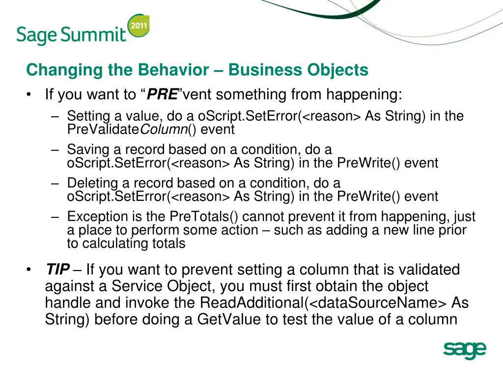 changing the behavior business objects