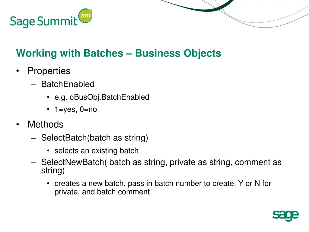 working with batches business objects