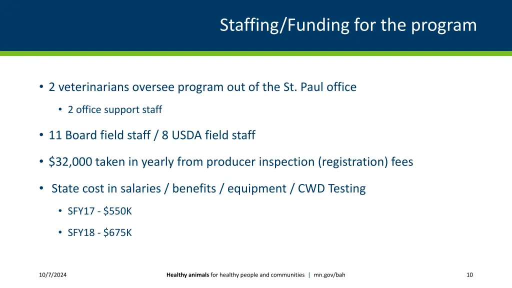 staffing funding for the program