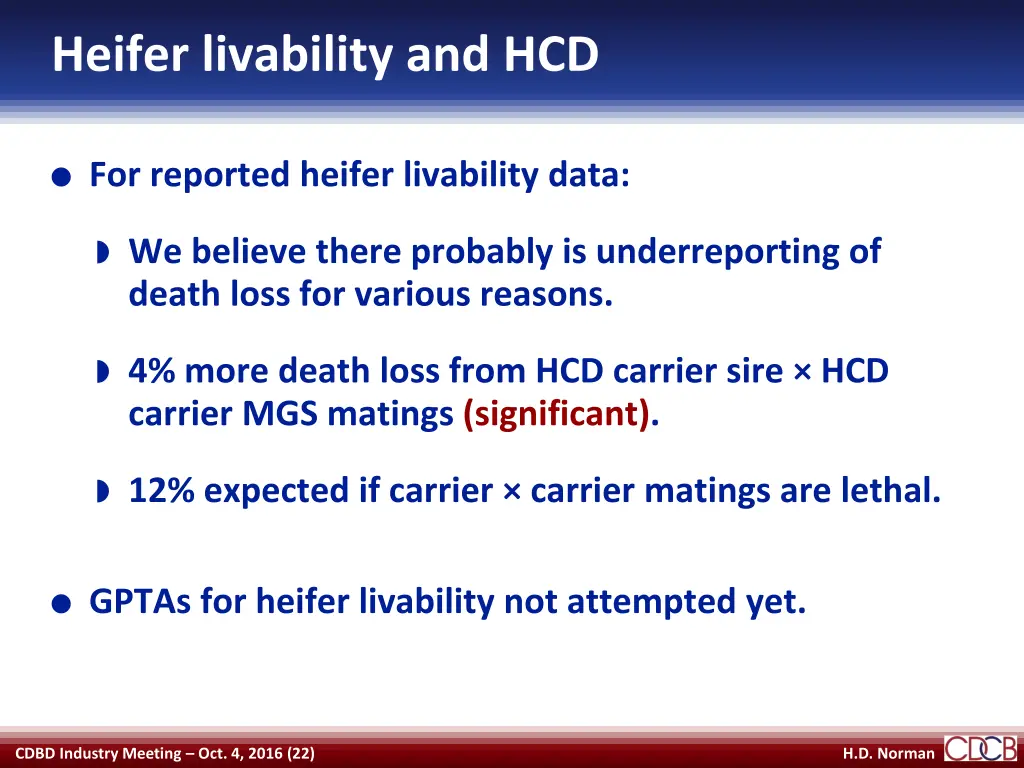 heifer livability and hcd