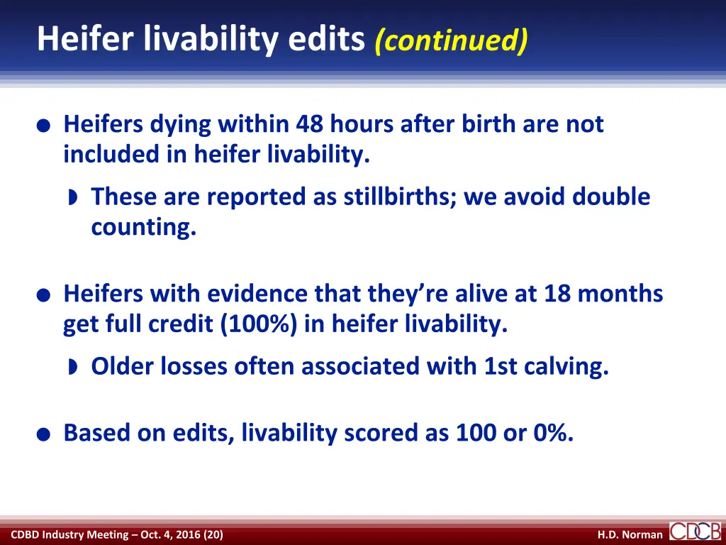 heifer livability edits continued