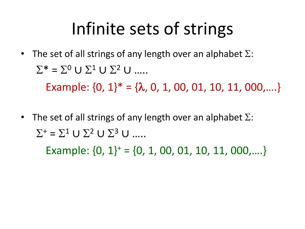 infinite sets of strings