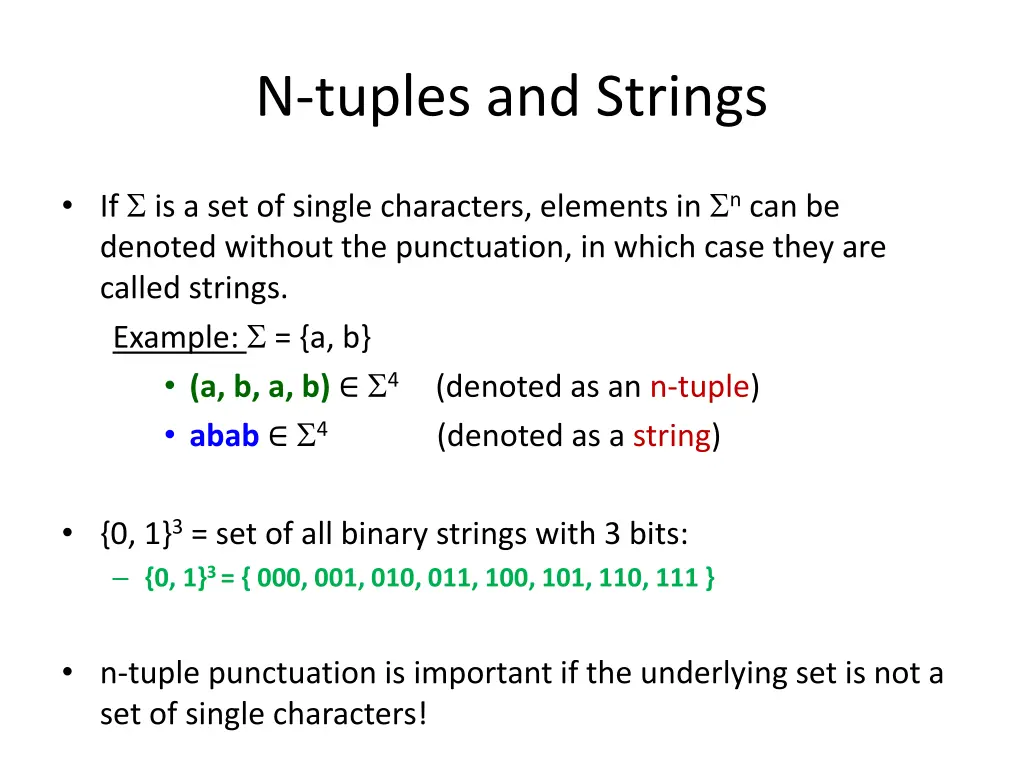 n tuples and strings