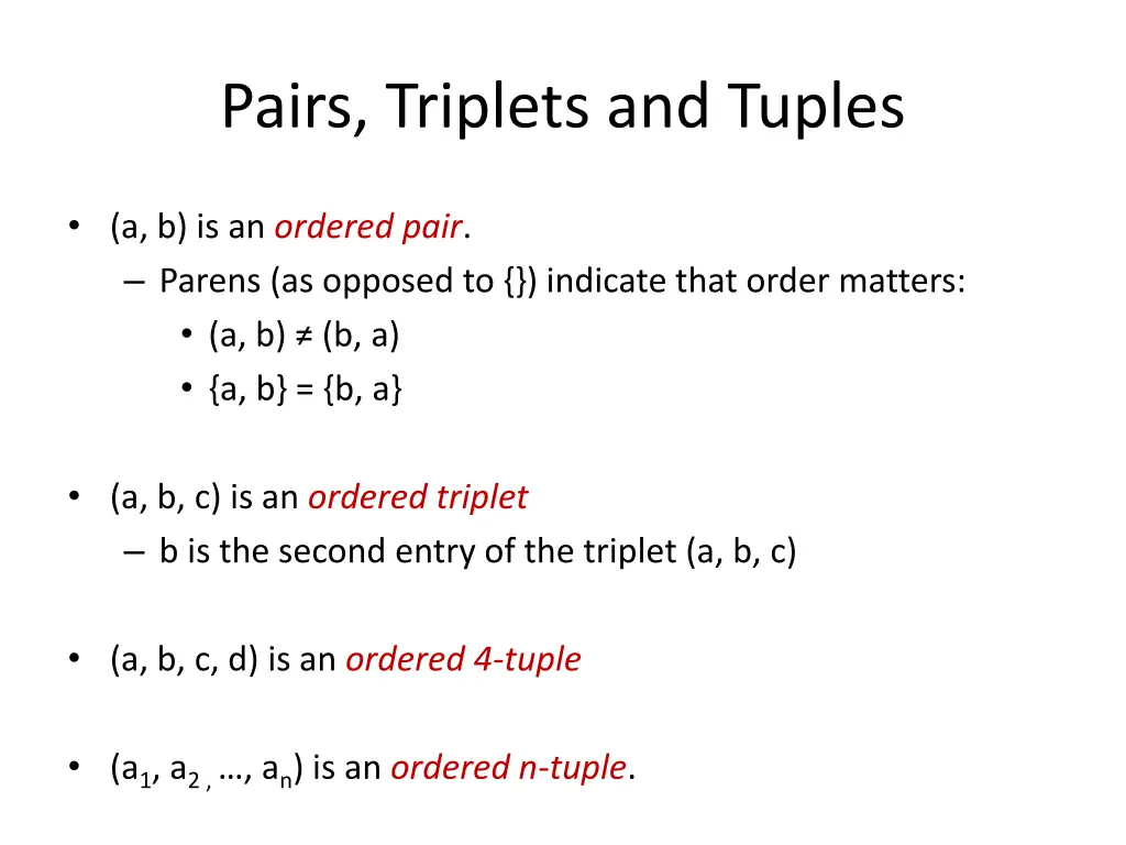 pairs triplets and tuples