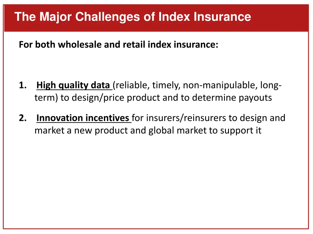 the major challenges of index insurance