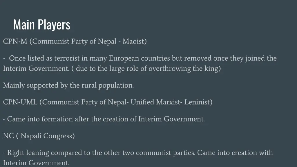 main players cpn m communist party of nepal maoist