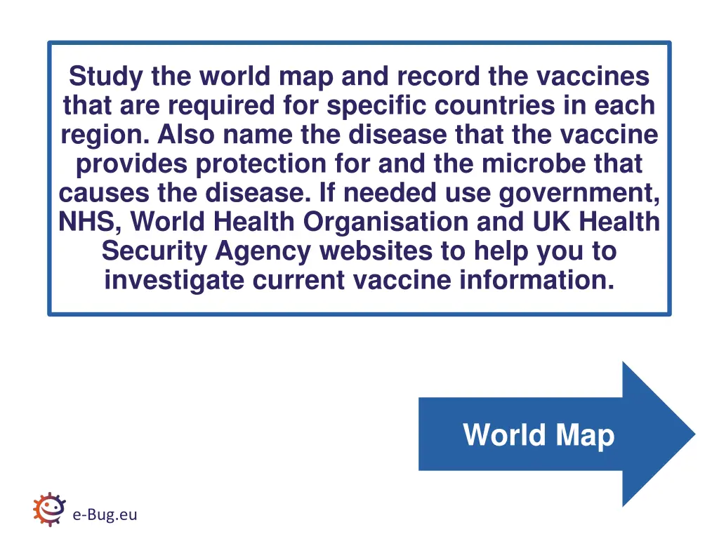 study the world map and record the vaccines that