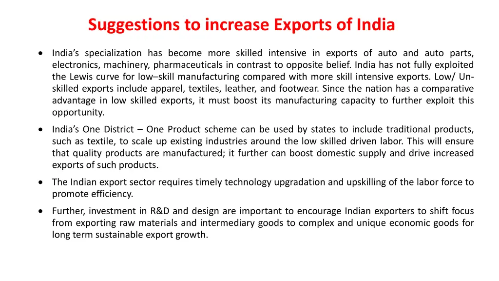 suggestions to increase exports of india