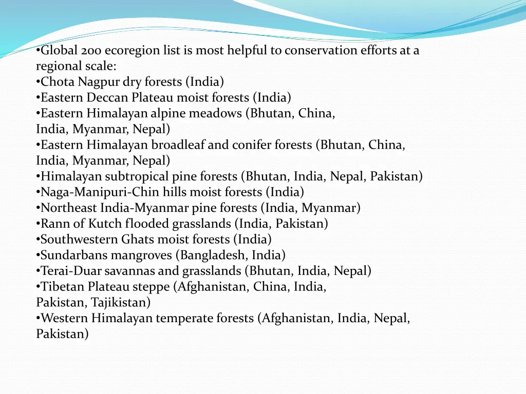 global 200 ecoregion list is most helpful