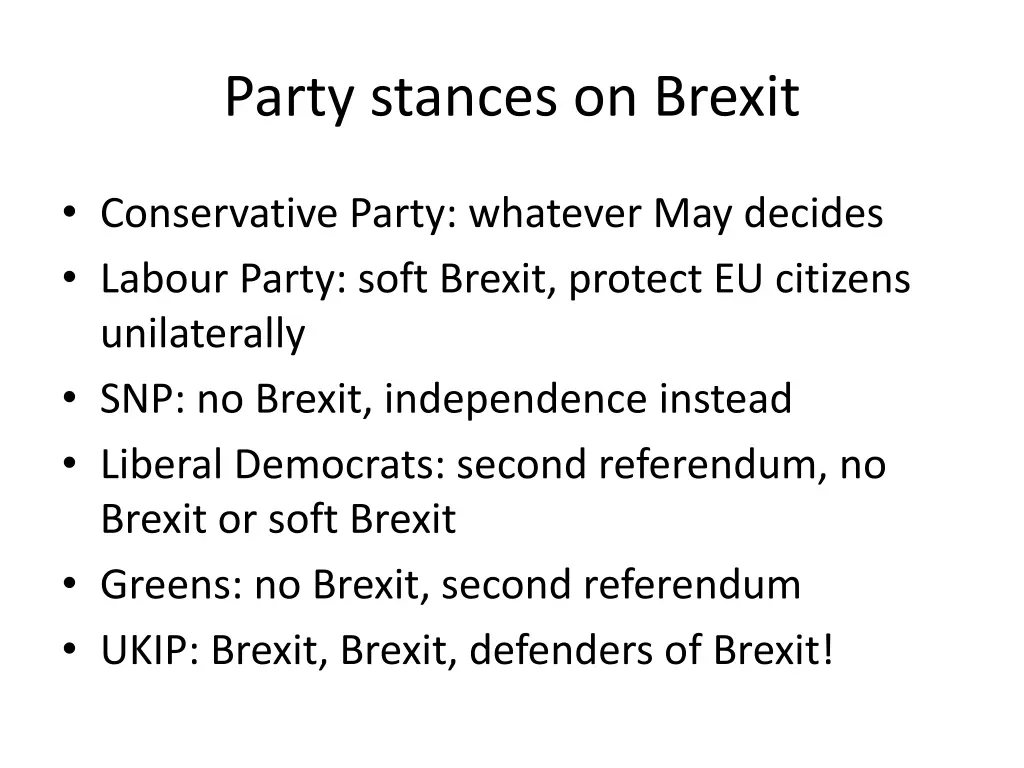 party stances on brexit