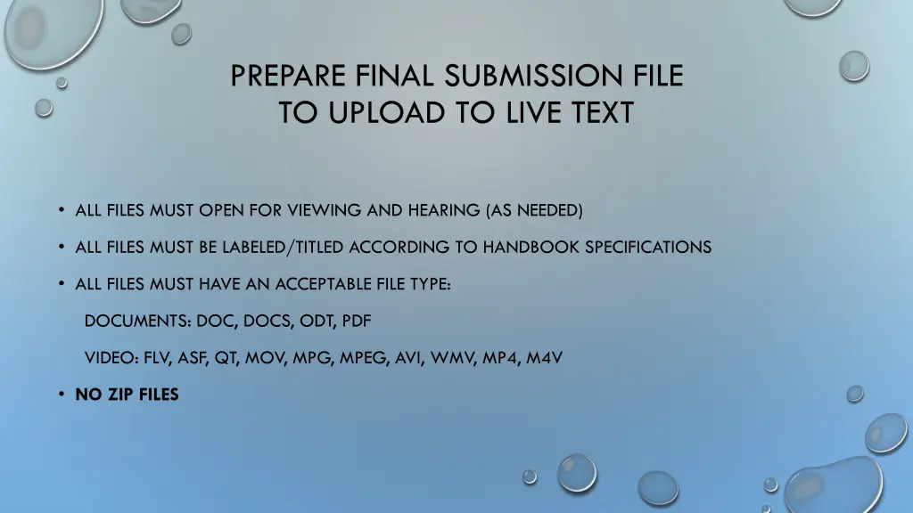 prepare final submission file to upload to live