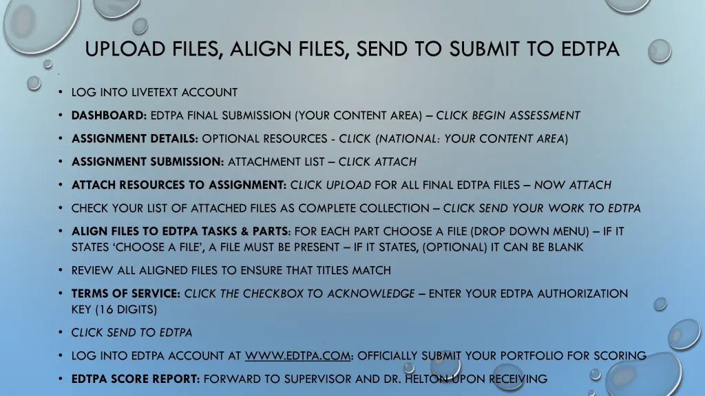 upload files align files send to submit to edtpa