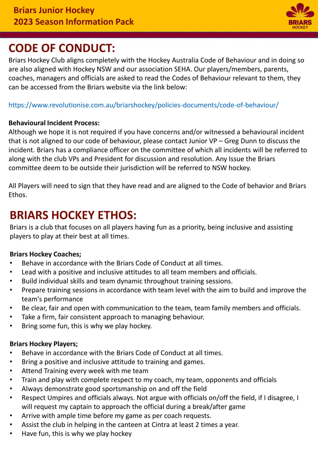 briars junior hockey 2023 season information pack 2