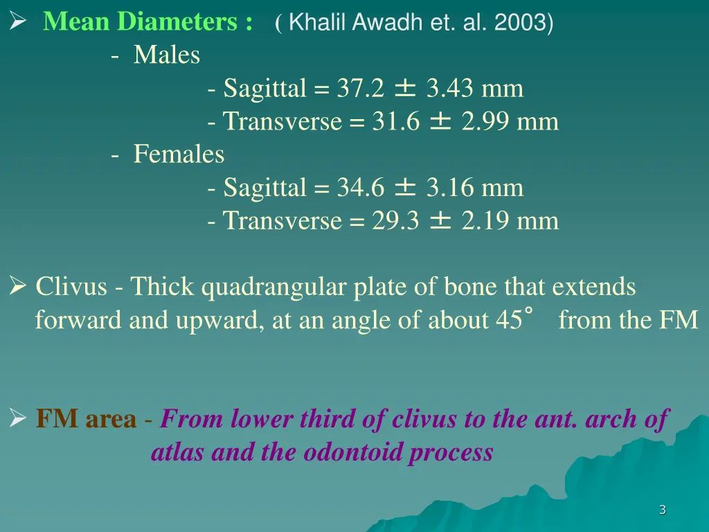 mean diameters khalil awadh et al 2003 males