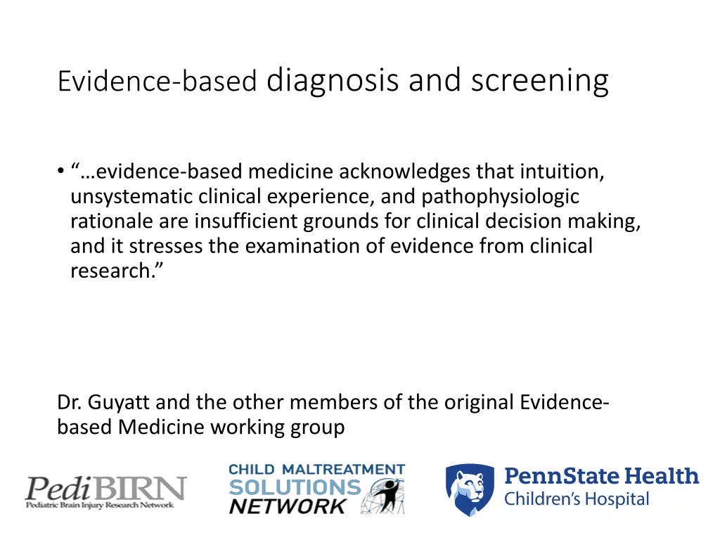 evidence based diagnosis and screening