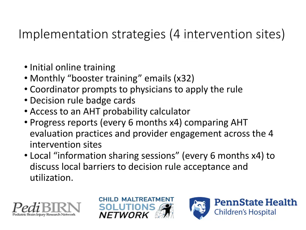 implementation strategies 4 intervention sites