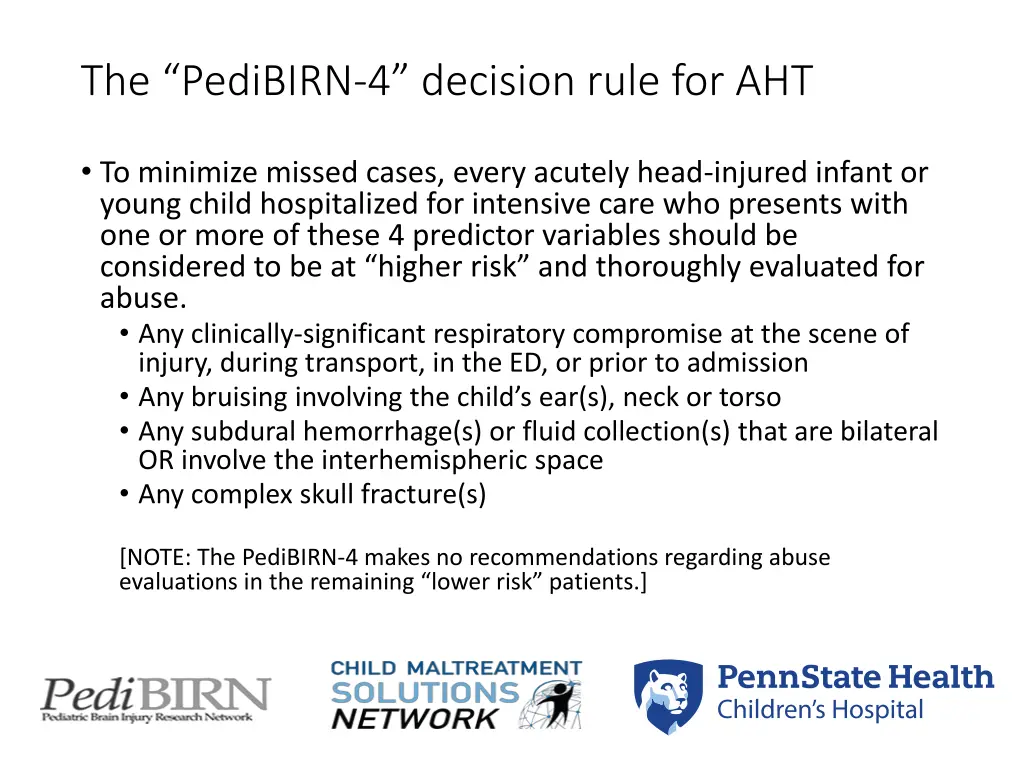 the pedibirn 4 decision rule for aht