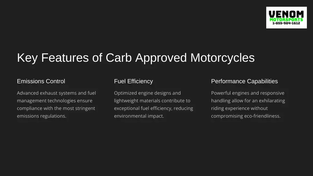 key features of carb approved motorcycles