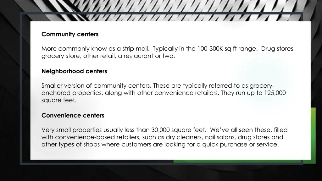 community centers