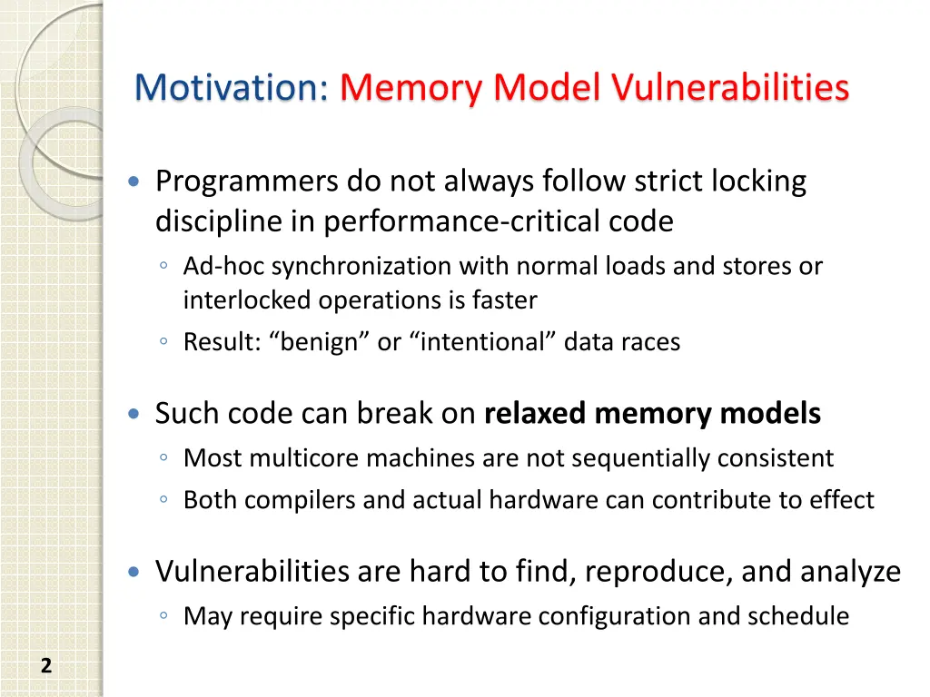 motivation memory model vulnerabilities