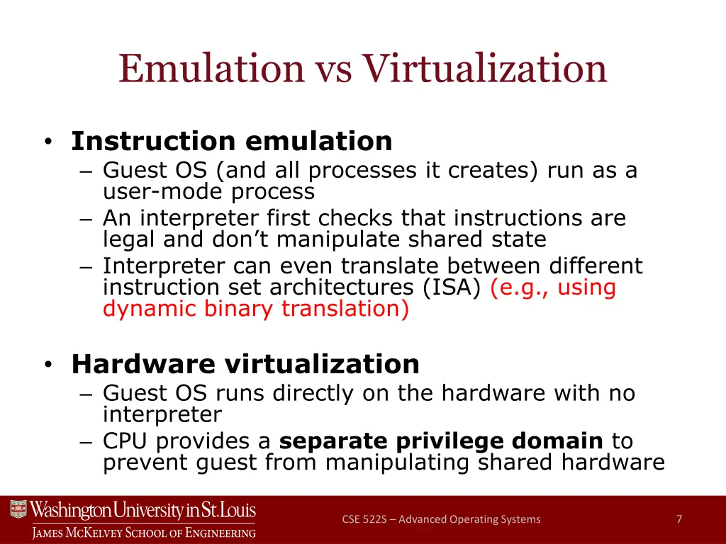 emulation vs virtualization