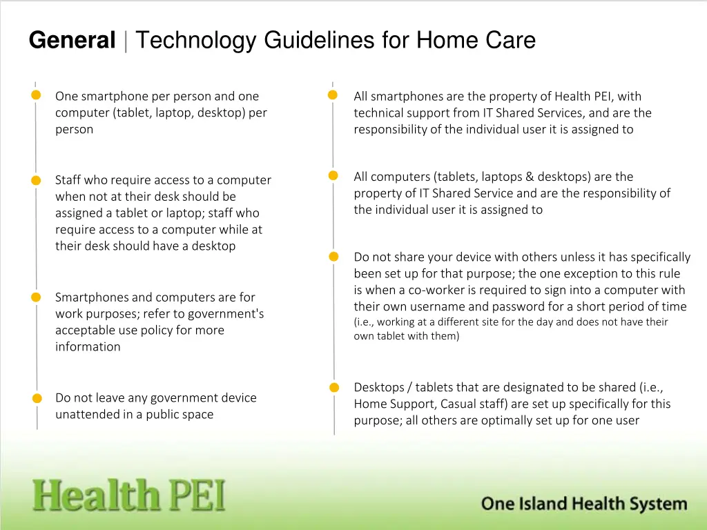 general technology guidelines for home care