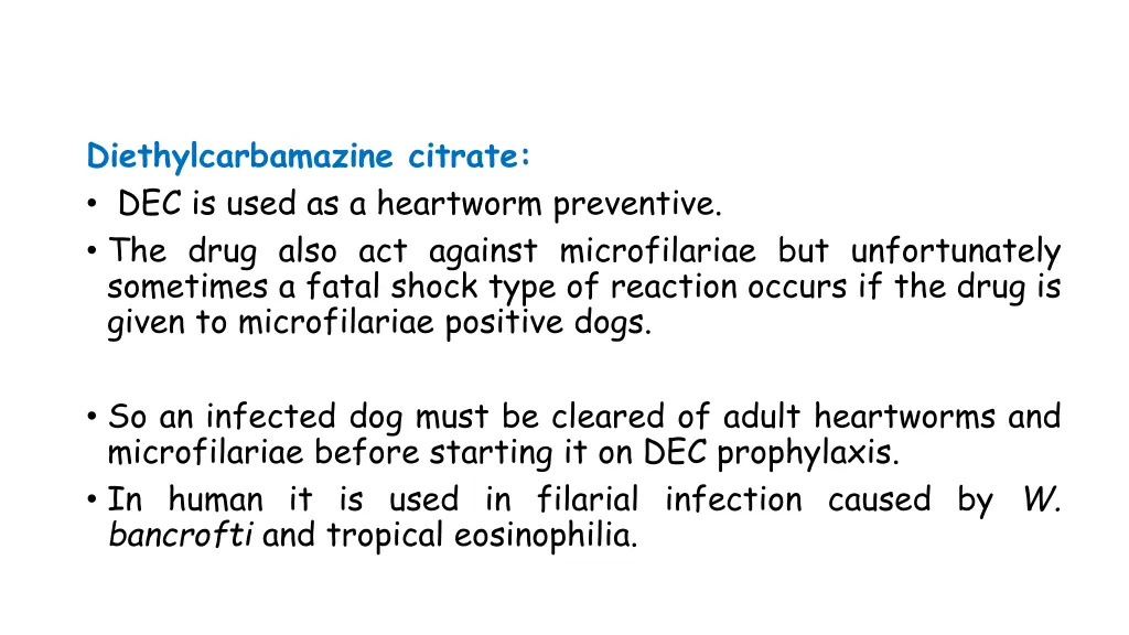 diethylcarbamazine citrate dec is used