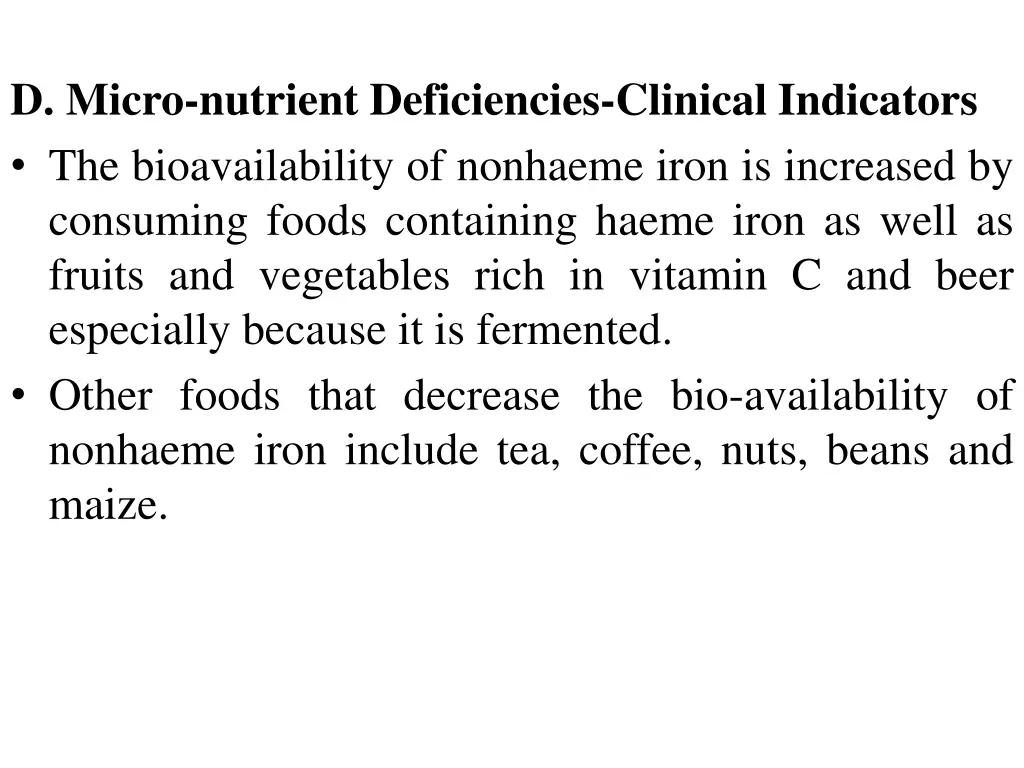 d micro nutrient deficiencies clinical indicators