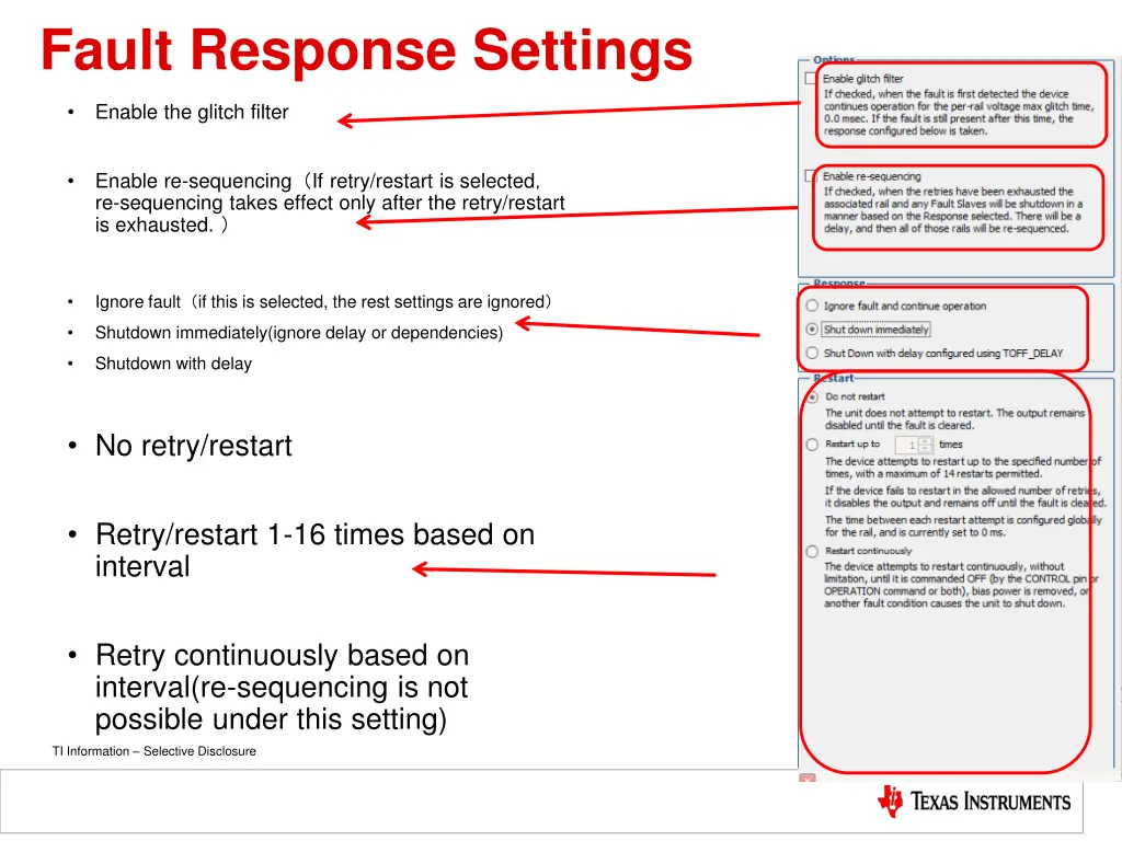 fault response settings 1