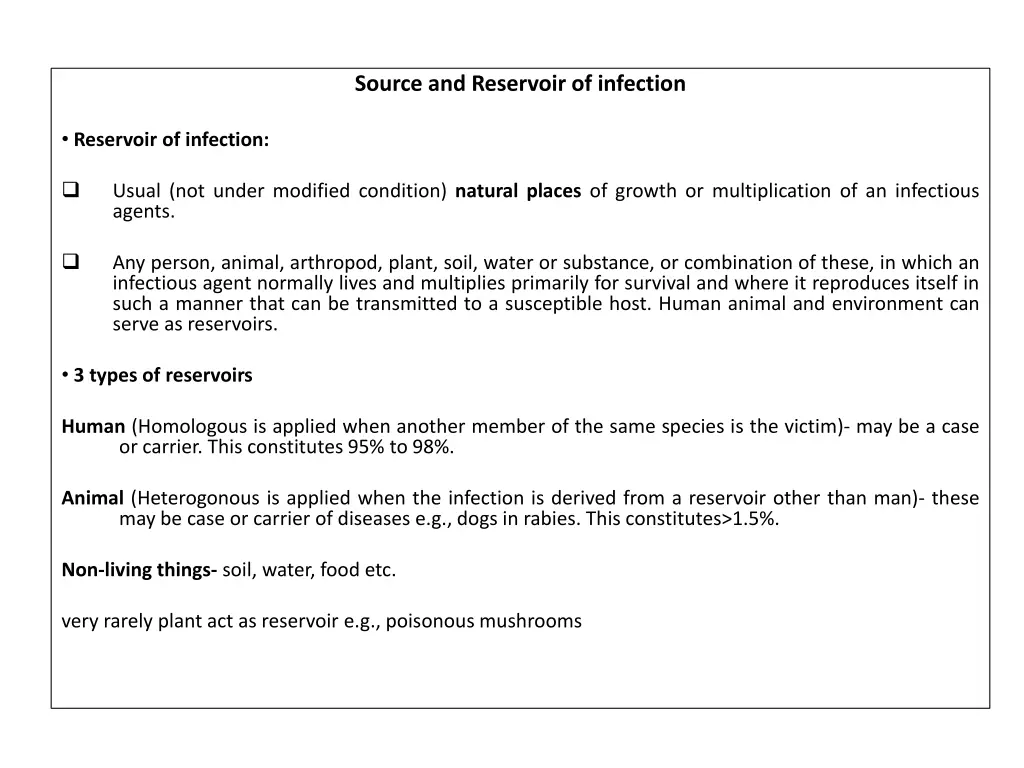 source and reservoir of infection